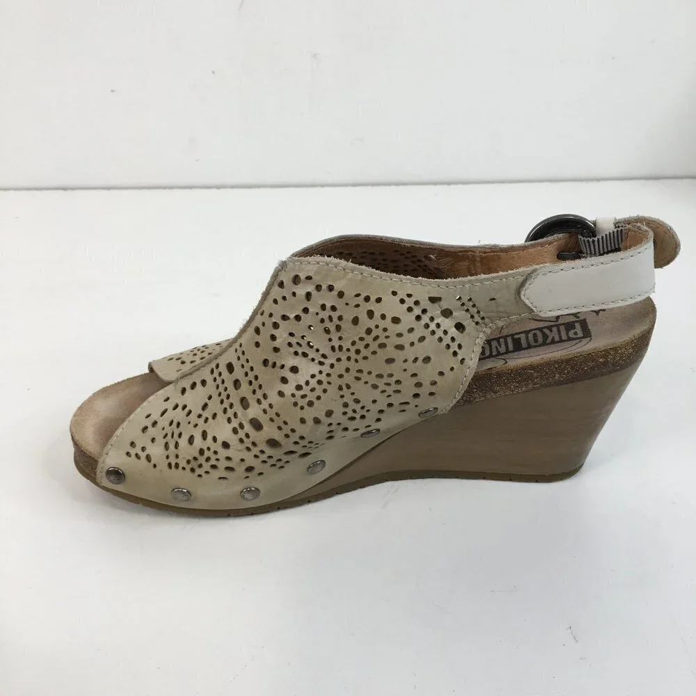 Pikolinos Benissa Laser Cutout Leather Wedge Shoes Size 38